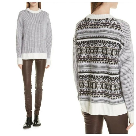 Jason Wu Sweaters - Grey Jason Wu FAIR ISLE BACK MERINO WOOL SWEATER L